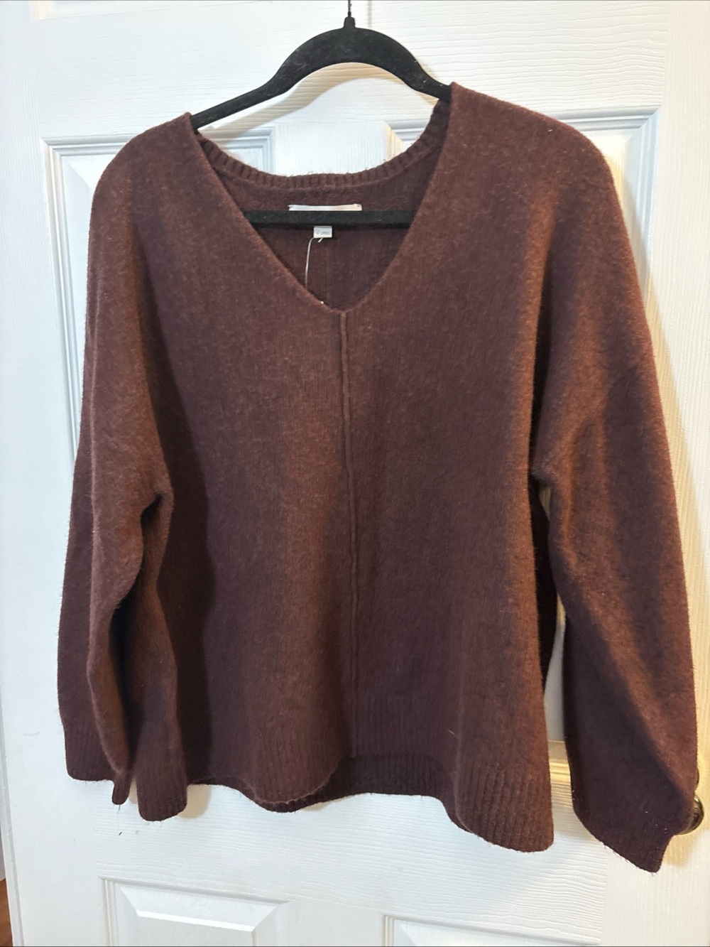 LOFT Women's V-Neck Sweater in dark burgundy